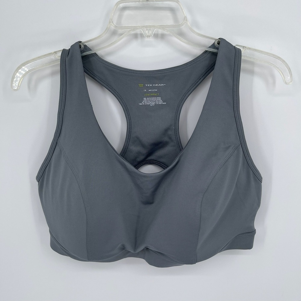 Tek Gear Women's Gray Low Impact‎ Racerback Sports Bra Size 1X